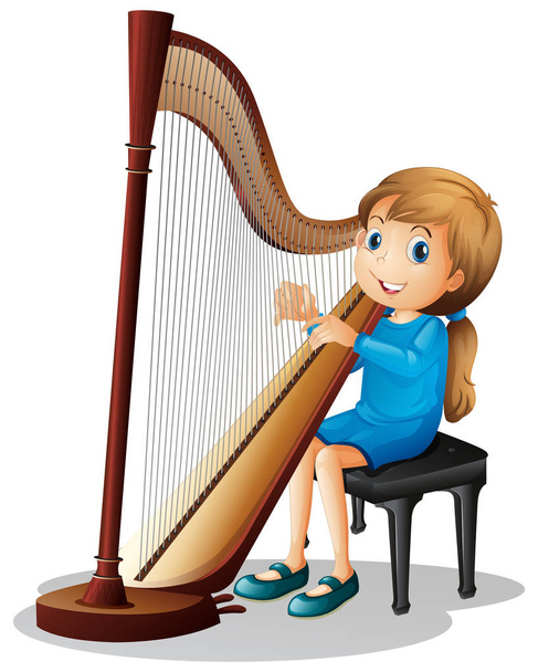Pieni tyttö soittaa harppua
 - Vektori, kuva