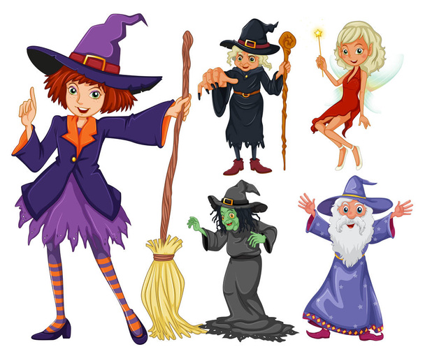 Fairytales set with witch and wizard - Vector, Image