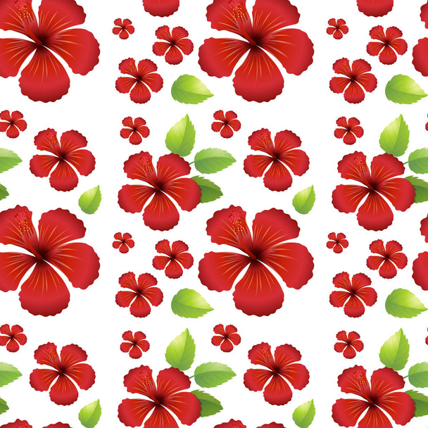 Seamless background design with red hibicus flowers - Vecteur, image