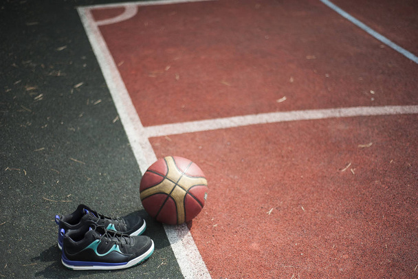 Basketball background with sneakers - Zdjęcie, obraz