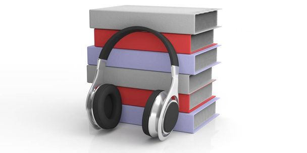 3d rendering pair of wireless headphones and audio books - Photo, Image