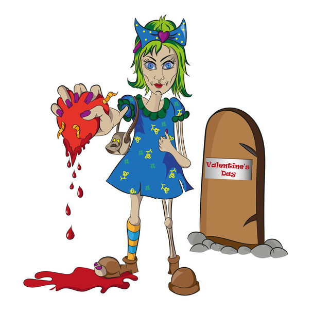 zombi lány szívvel - Vektor, kép