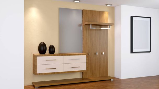 Modern interior of a small apartment. hallway. 3D rendering - Foto, Bild