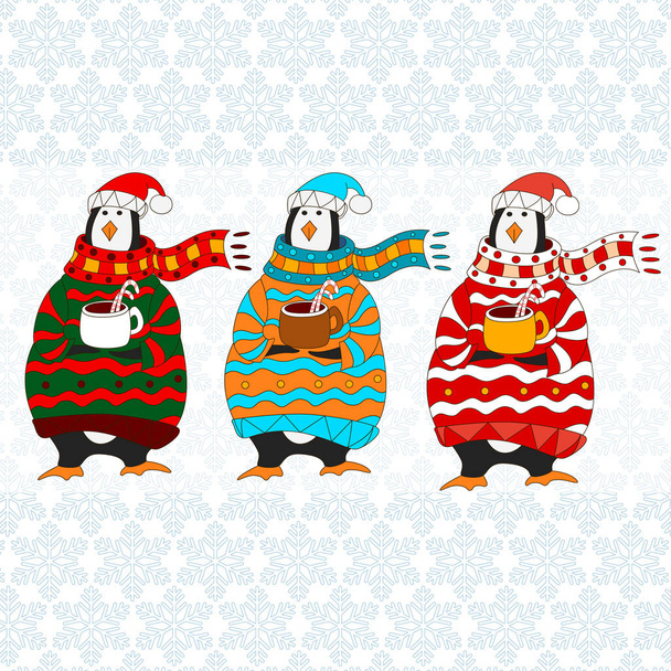 Gracioso pingüino. Sombrero de Navidad. vector
 - Vector, imagen