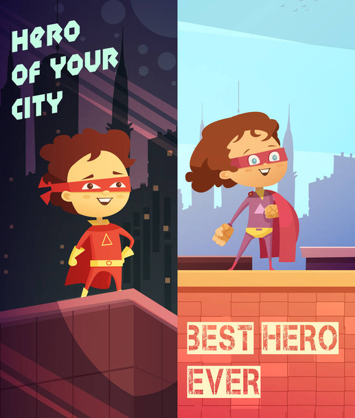 Vertical Banners With Kids In Superhero Costumes - Vector, Image