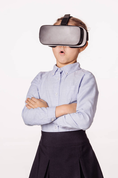 schoolgirl with virtual reality headset. - Fotó, kép