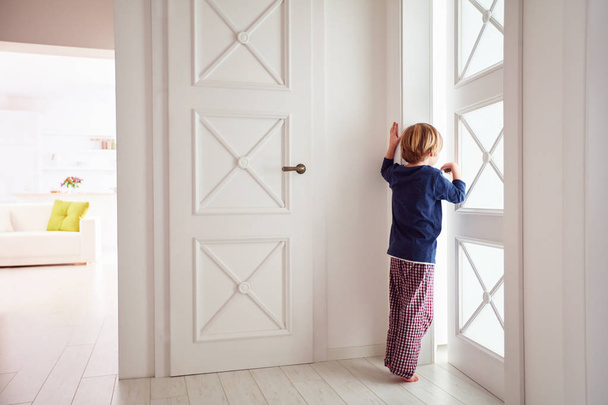 curious young boy looks into the ajar door - Foto, Bild