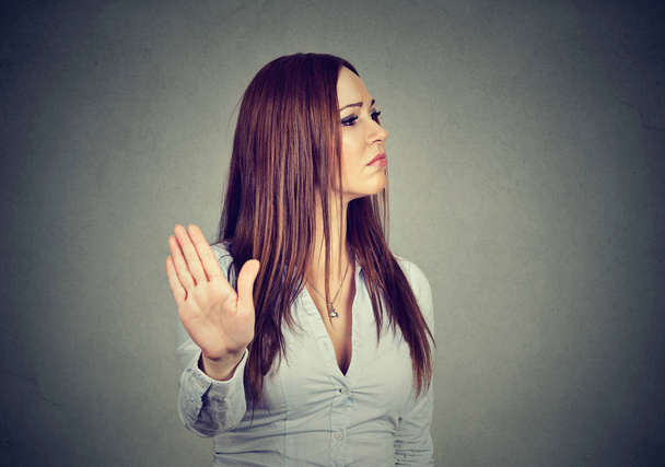 annoyed angry woman giving talk to hand gesture - Foto, Imagem
