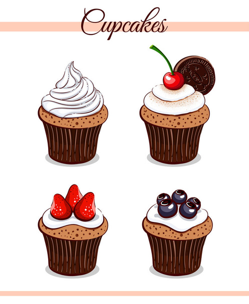 Cartoon Cupcakes Set - Vector, imagen