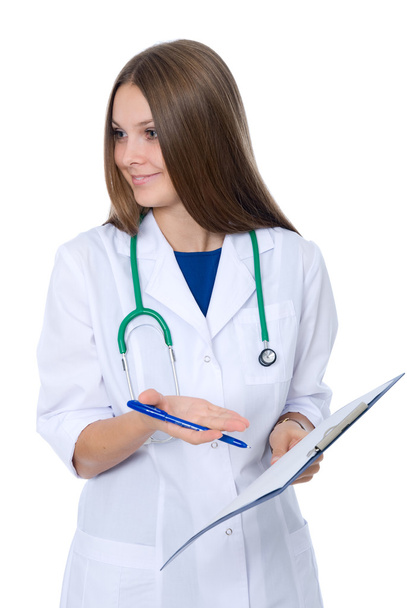 Female doctor pointing to a good analysis - Photo, image