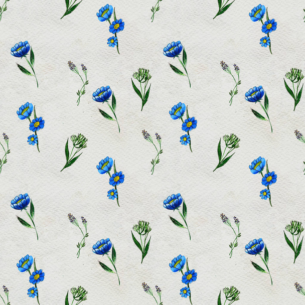 Seamless pattern with blue flowers - Foto, Imagem