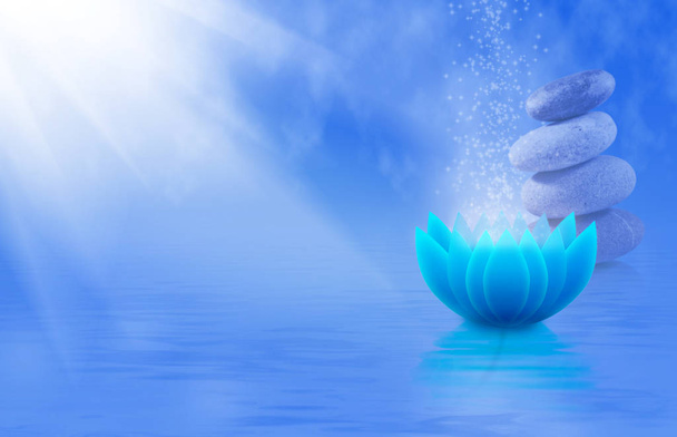 Imagen de piedras y flor de loto en el primer plano del agua, - Foto, imagen