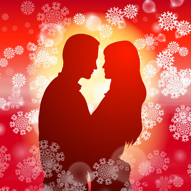 Couple over christmas background with snowflakes - Διάνυσμα, εικόνα
