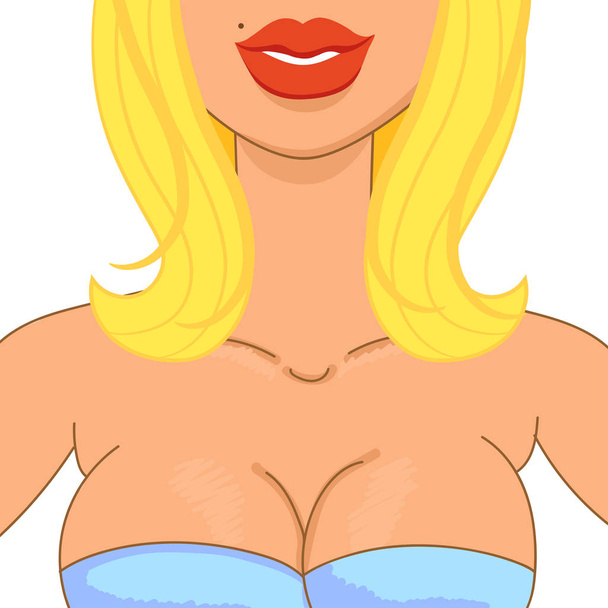 Sexy blonde with big lips in blue dress on a white background.  - Vetor, Imagem