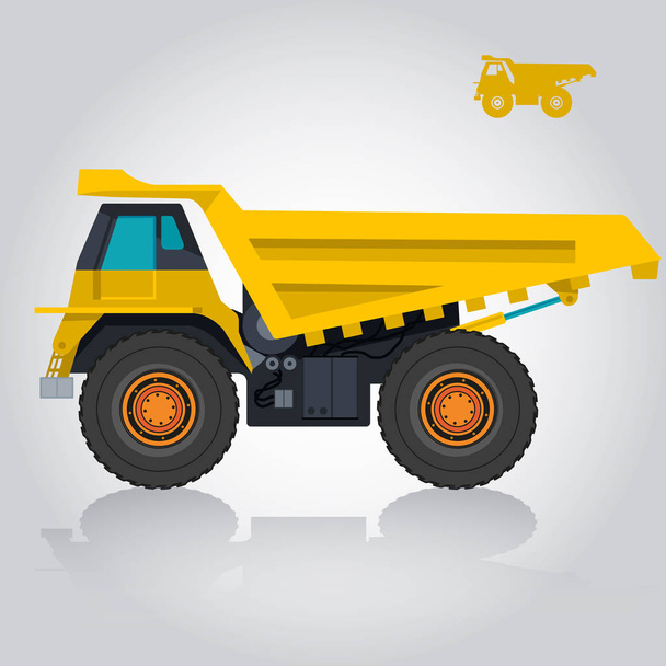 Yellow big truck. Construction machinery and ground works. - Vector, Image