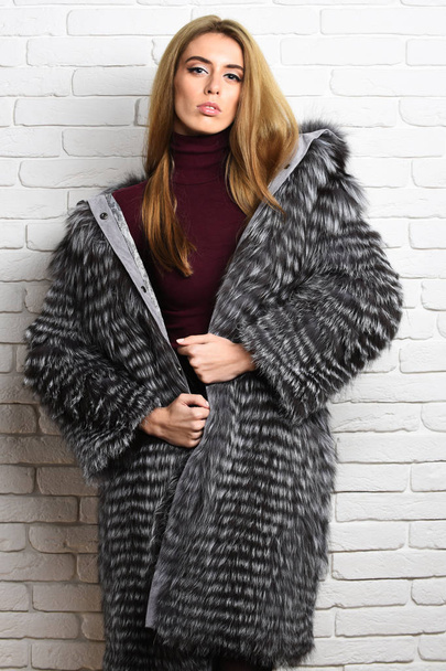 fashionable sexy woman in fur - 写真・画像