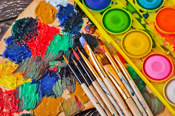 Paints and brush for drawing - Fotó, kép