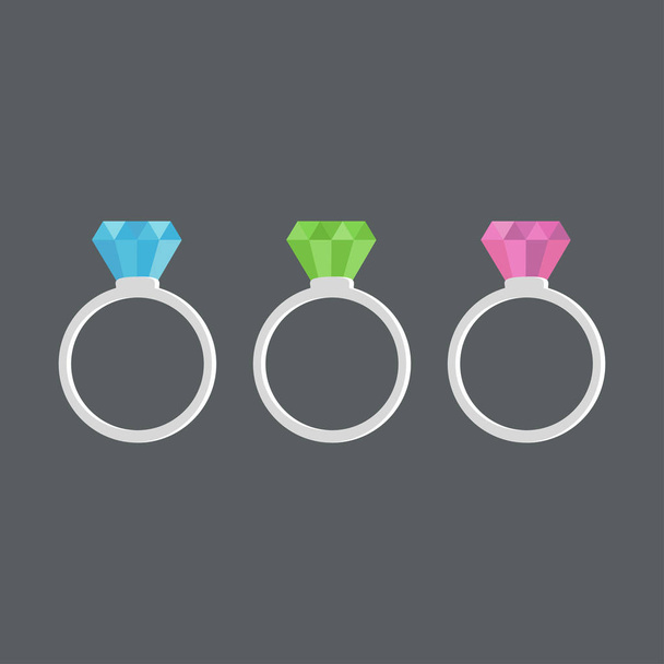 Rings diamond, ruby, emerald and sapphire.  - Vector, Image