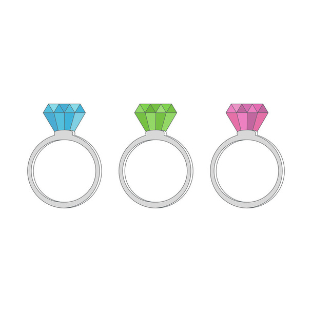 Diamantové prsteny, ruby, emerald a sapphire na bílém pozadí.  - Vektor, obrázek