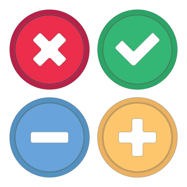 Button for site. Signs plus, minus, checkmark and cross.  - Vector, Image