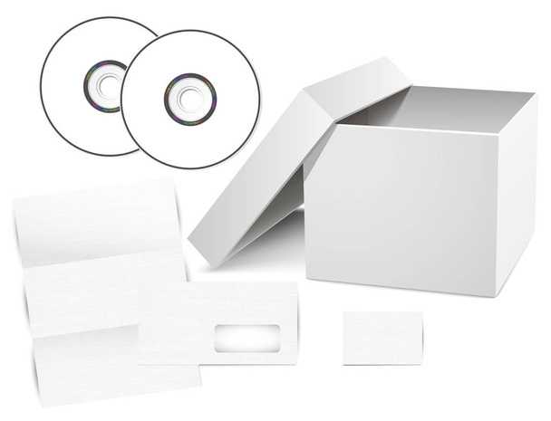 Vektor-Set von Corporate Identity-Vorlagen (CDs, Schachteln, Umschläge, Visitenkarten). isoliert auf weißem Hintergrund. - Vektor, Bild