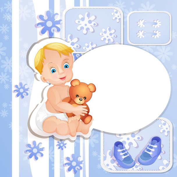 Baby shower card with cute baby boy - Vektori, kuva