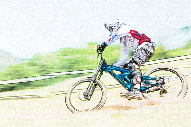 Downhill Biker in competitie - Foto, afbeelding