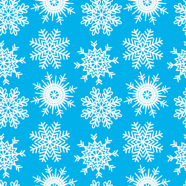 Vector christmas seamless pattern of white different snowflakes on a blue background. Eps 10. - Vector, Imagen