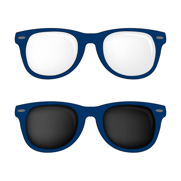 Hipster blue color glasses and sunglasses isolated vector set - Vetor, Imagem