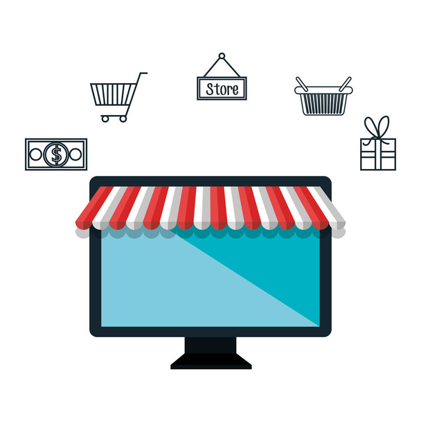Computer-E-Commerce-Kaufmarkt isoliert - Vektor, Bild
