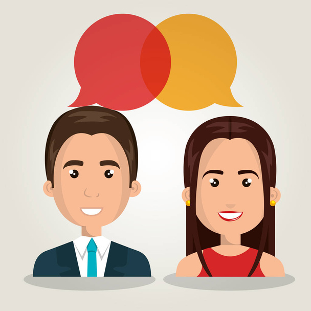 man woman talking bubble dialogue isolated - Vector, Image
