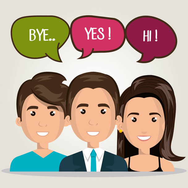 men woman talking bubble dialogue isolated - Vector, Image