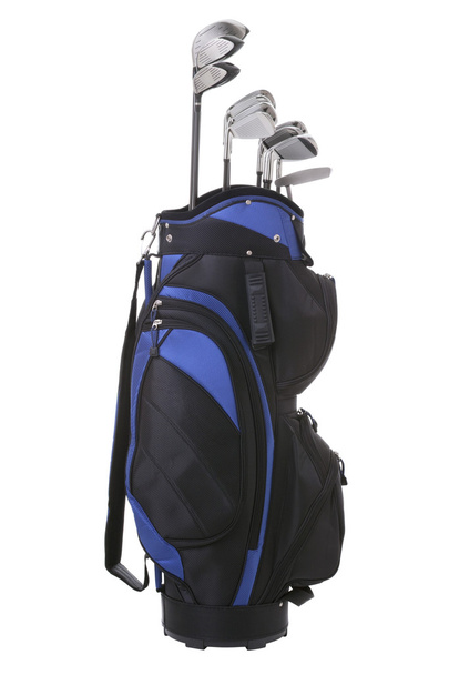 Kék és fekete golf-zsák, elszigetelt fehér background - Fotó, kép
