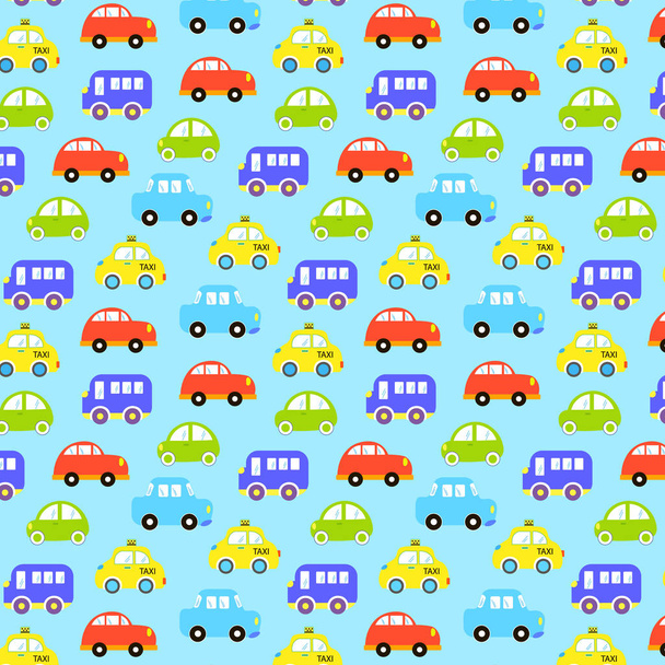 baby background for boys. Vector of Transportation colorful car pattern vector illustration - Vector, Image