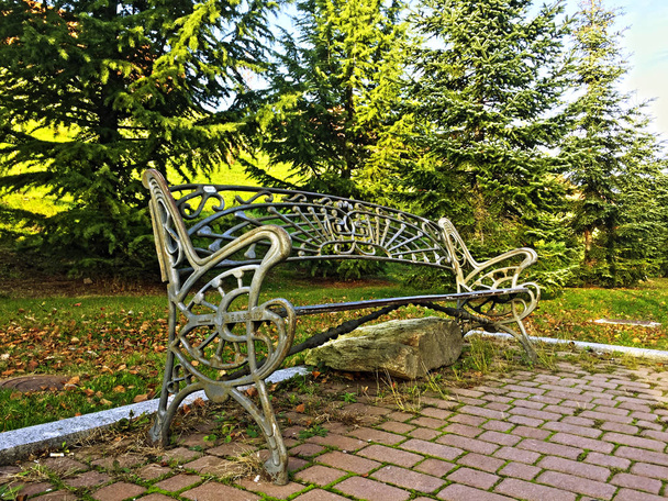 Un banco de hierro en un parque en otoño
 - Foto, imagen