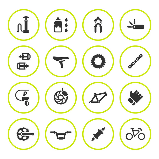 Komplet okrągłych ikony, części rowerowe i akcesoria - Wektor, obraz