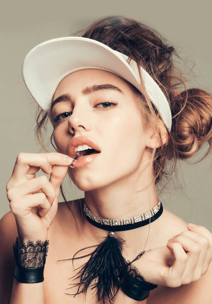 Pretty sexy girl piercing lip - Photo, Image