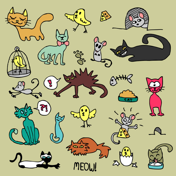Conjunto de gatos coloridos
 - Vetor, Imagem