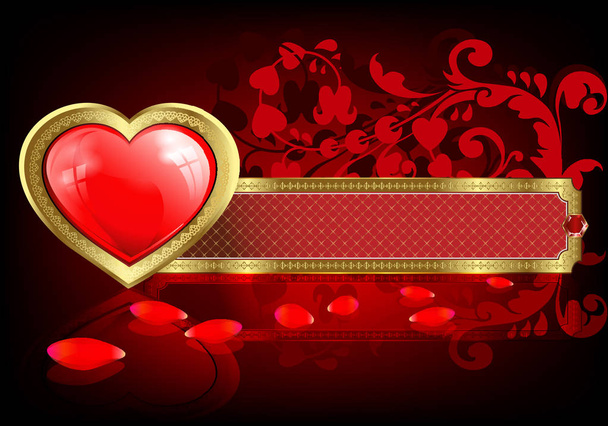 rotes Design mit Herzen und Rosenblättern - Vektor, Bild