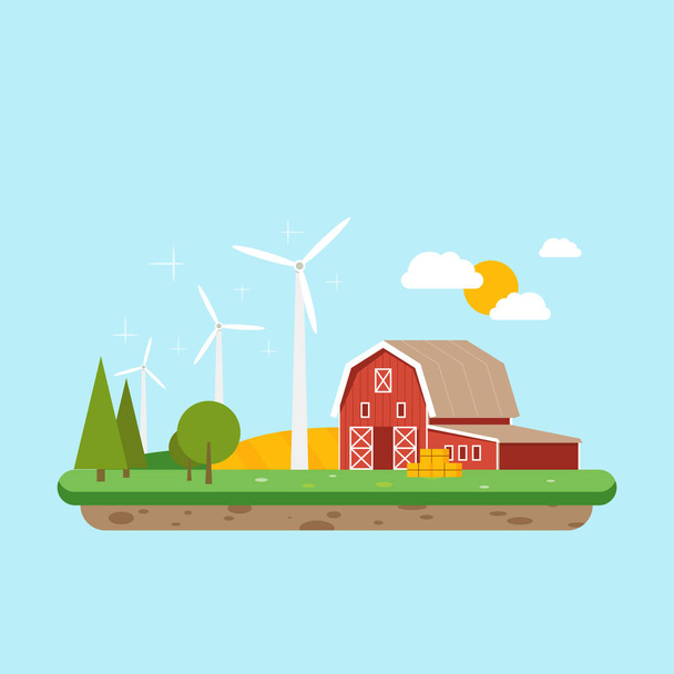 Energia pulita nelle zone rurali. Fienile vicino ad alberi e campi di grano. Vettore, illustrazione EPS10
. - Vettoriali, immagini