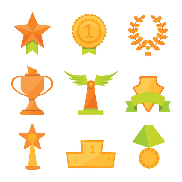 Vector icons set of golden sport award cups in modern flat style - Vector, Image