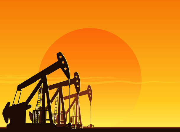Нефтяные насосы на закате
 - Вектор,изображение