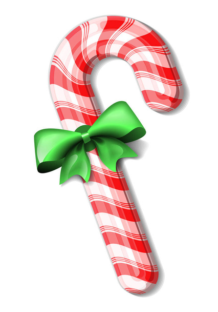 Candy cane tied with green bow - Vector, Image