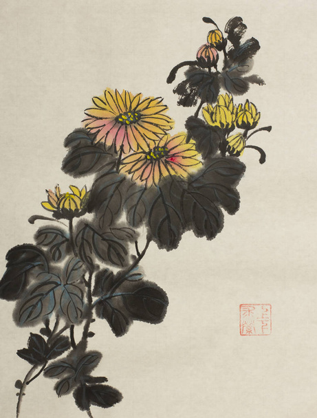 branch of yellow chrysanthemums - Fotó, kép