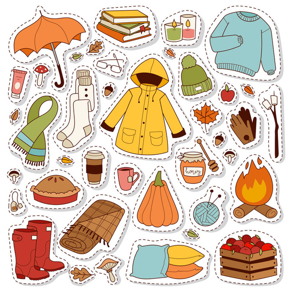 Autumn icons stickers hand drawn vector. - Vector, Image