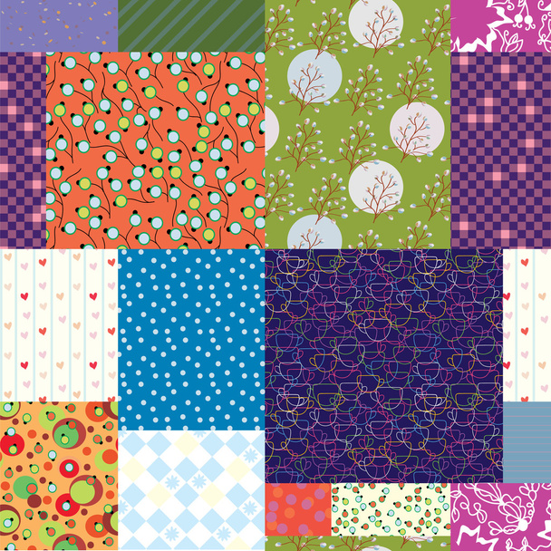 Seamless quilt pattern - floral fabrics - Vector, Image