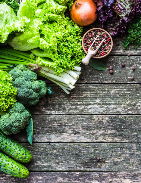 Vegetables on wood. Bio Healthy food, herbs and spices. - Fotó, kép