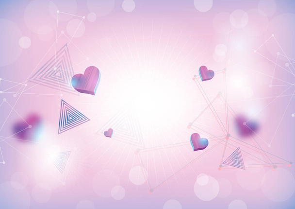 lila háttér, szívvel és háromszögek - Vektor, kép