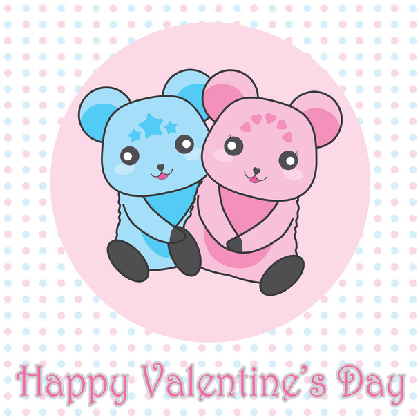 Valentine's day illustration with cute couple bears on polka dot background  - Vector, Image