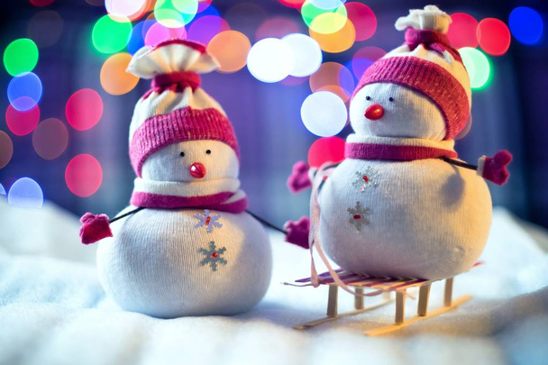 Два снеговика с санями
 - Фото, изображение